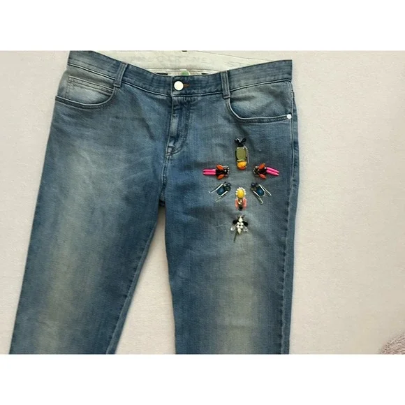 Stella McCartney 2015 Beaded Bees Straight Boyfriend Jeans Made in Italy sz.31